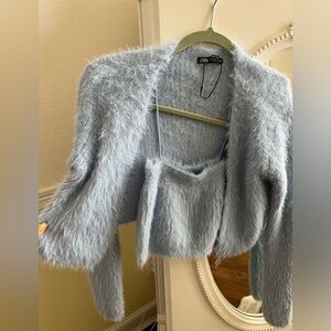 Zara two piece sweater and fur tank.